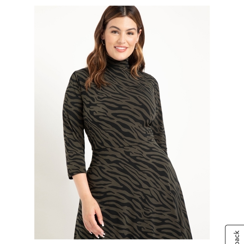 ELOQUII Elements Zebra Print Fit and Flare Dress - Picture 2 of 15